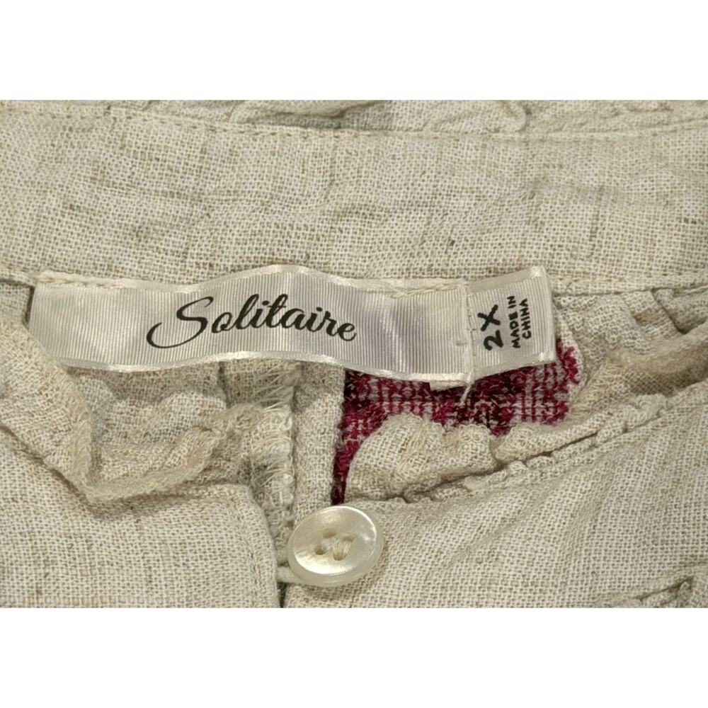 Solitaire Women’s Linen Blend Peasant Blouse SZ 2X Boho Floral Stitch Ruffle - Picture 12 of 14